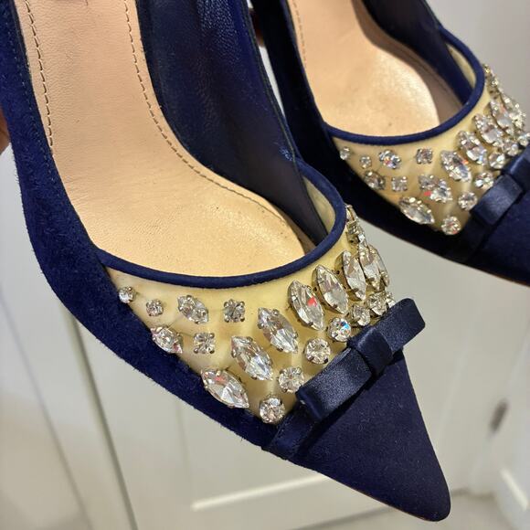 Miu Miu Navy Suede Embellished Pointy Heels Sz 39 - Picture 5 of 10